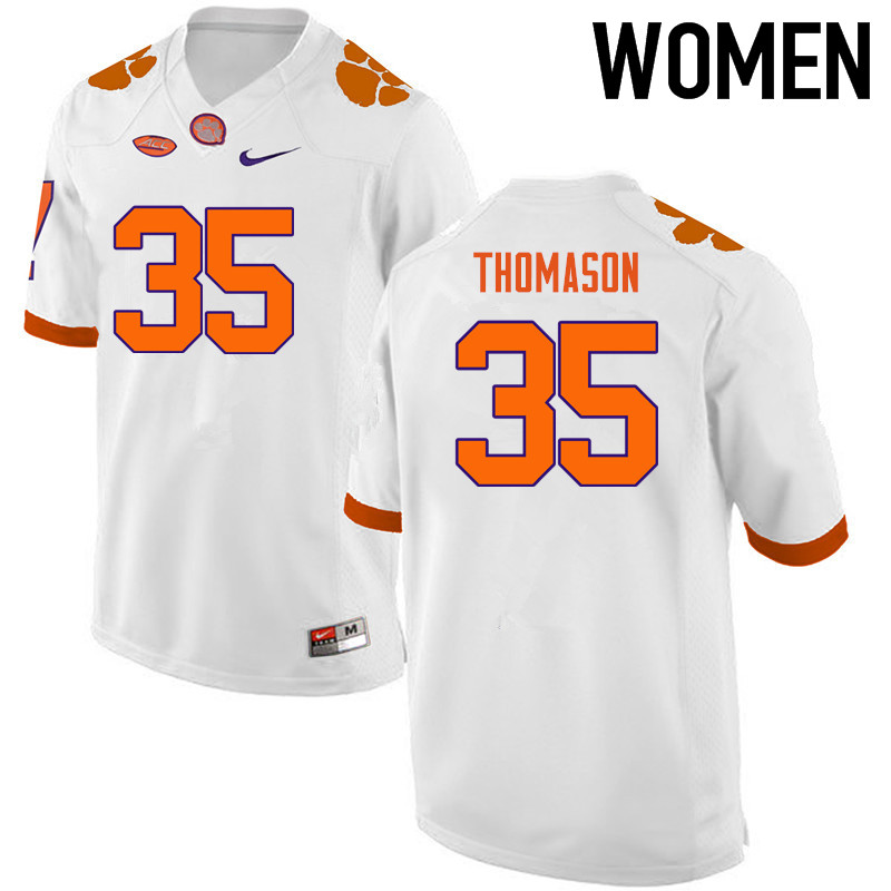 Women Clemson Tigers #35 Ty Thomason College Football Jerseys-White